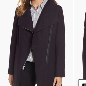 Halogen Boiled Wool Asymmetrical Purple Coat